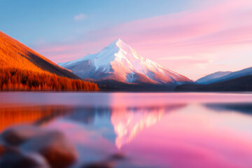 Majestic Mountain Reflection A Serene Pink Sunrise Landscape