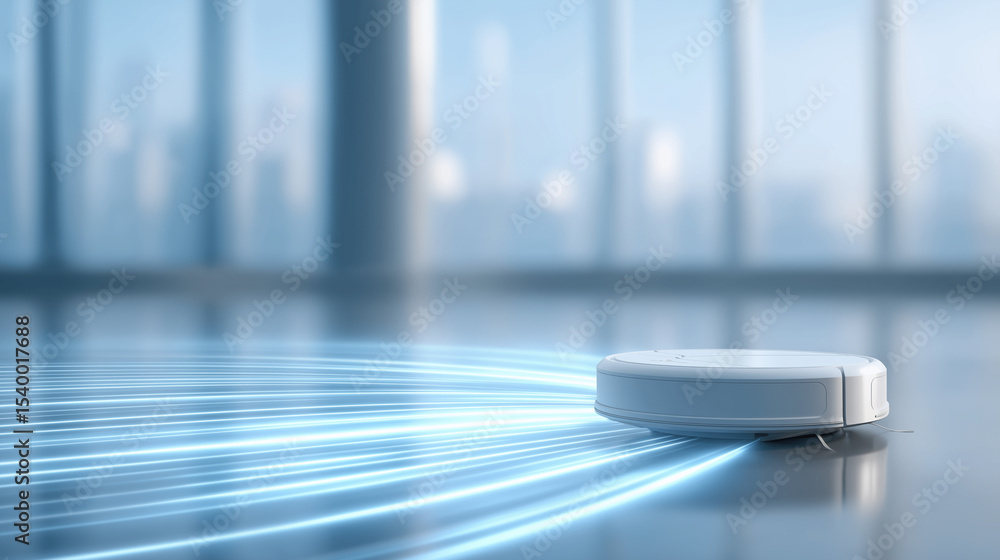 Poster efficient robot vacuum in an office with light streams and smart tech