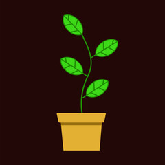 Simple flat vector illustration of a green plant in a brown pot with dark background. Minimalist design suitable for icons, apps, or web use.