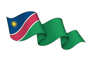 Namibia flag with wavy ribbon shape and engraved texture