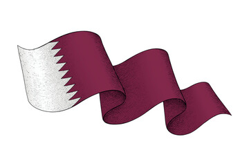 Qatar flag with wavy ribbon shape and engraved texture