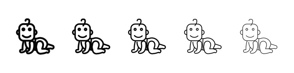 Crawling baby icon isolated vector on white background set