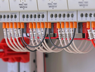 Marking electrical wiring wires with thermally printed nylon tape. 