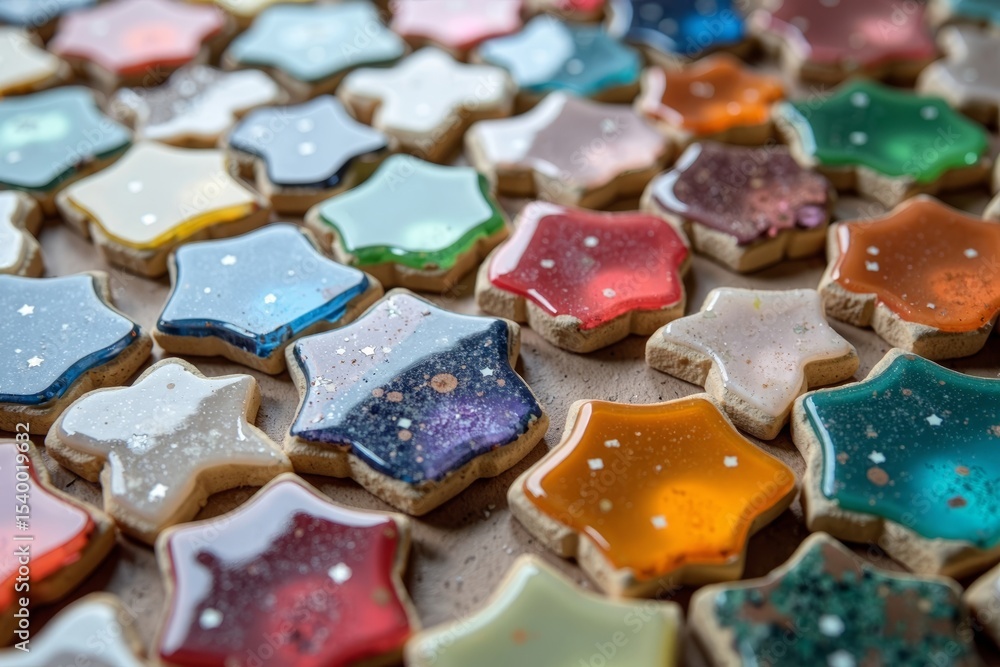 Poster close-up photograph of geometric multicolored quartz tile patterns