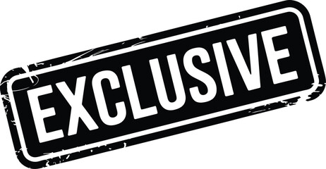 A black and white image featuring the word exclusive in a rectangular stamp with rounded corners
