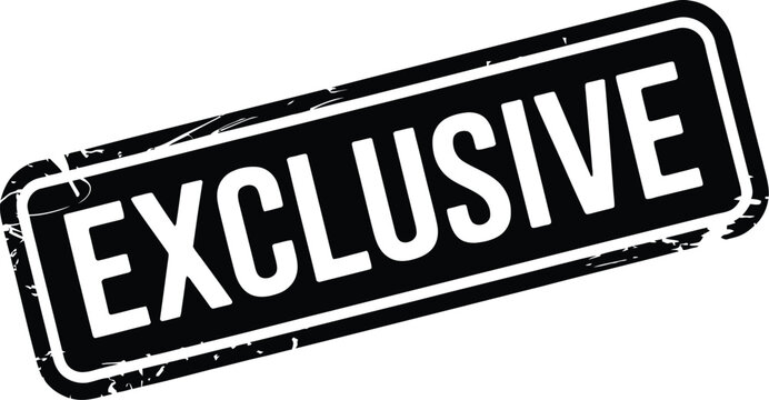 A black and white image featuring the word exclusive in a rectangular stamp with rounded corners