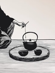 Traditional  tea ceremony illustration, serene and minimalist