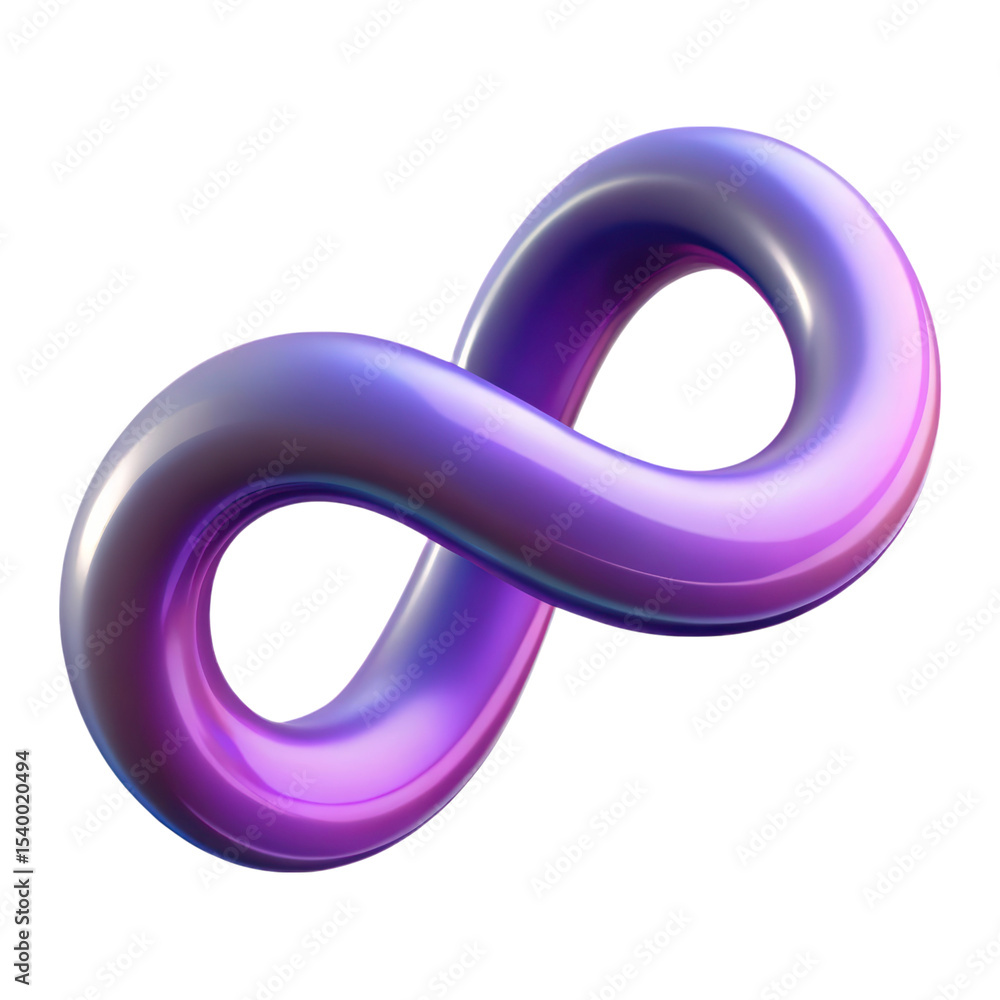 Poster 3d rendering plasticstyle infinity symbol icon isolated on transparent background with iridescent gr