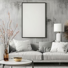 Contemporary living room interior with a comfortable white sofa, modern furniture, and stylish decor