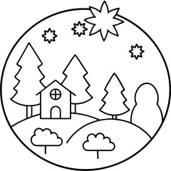 card with house and tree