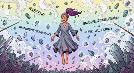 Manifest Your Dreams: Floating Among Crystals in a Surreal Sky of Ascension