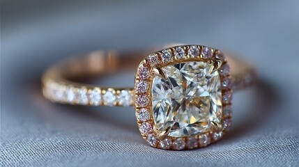 Elegant cushion cut diamond engagement ring on soft wedding banner