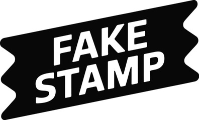 A graphic of a black banner with the words fake stamp in white on a tan colored background image art