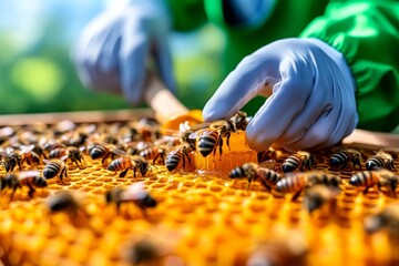 Hands in the hive, respecting the rhythm of nature. Generative AI