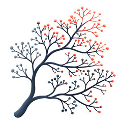 Obraz premium Abstract tree branch with red and blue berries dark background