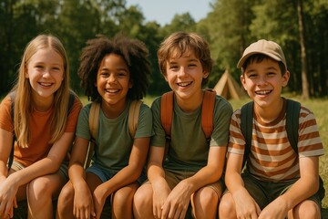 Happy kids outdoor adventure