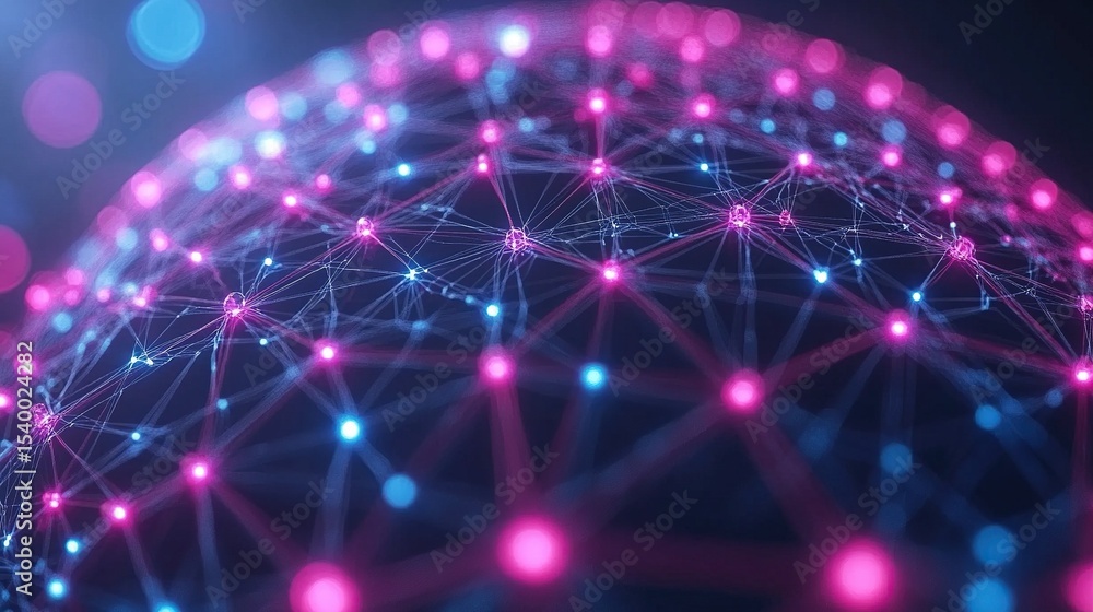 Poster global network connection, abstract sphere, digital, bokeh background