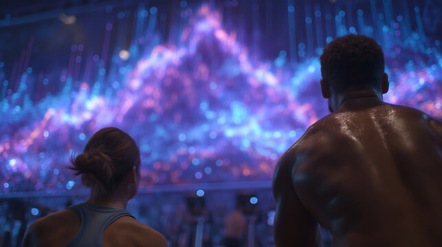 Fitness Coach and Athlete with Biometric Performance Charts