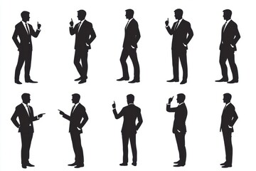 Set of businessman silhouettes pointing and posing in different ways