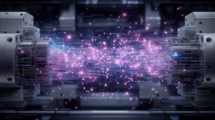 Obraz premium Factory Machines and Digital Twins in Precision Manufacturing Vibrant Metal