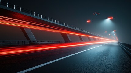 Night highway with light trails