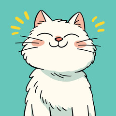 Happy White Cat Illustration in Cartoon style.