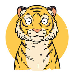 Funny Surprised Tiger Cartoon style Illustration, yellow background.