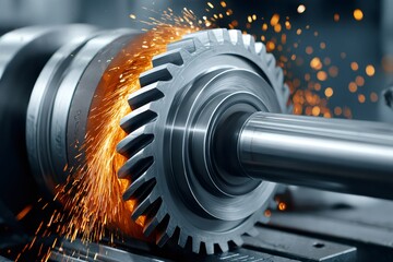 Metal gear rotating and making sparks during industrial process