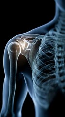 an xray of a shoulder, black background,