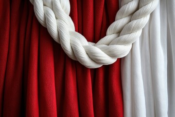 White rope decorating red and white curtains