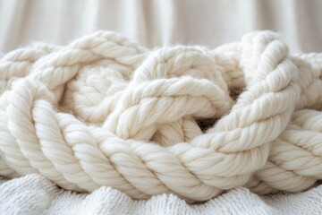 Merino wool chunky knit blanket resting on white background