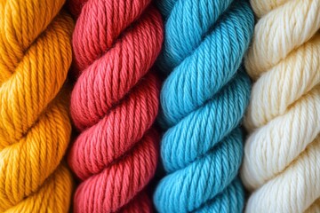 Colorful yarn balls showing wool texture creating a textured background