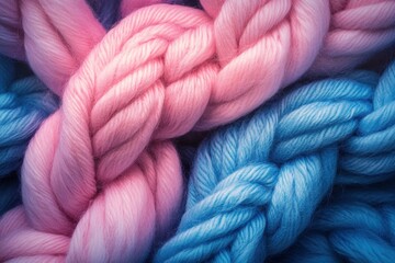 Soft blue and pink wool yarn forming cozy braids