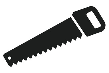 Simple Black Silhouette of a Hand Saw on a White Background