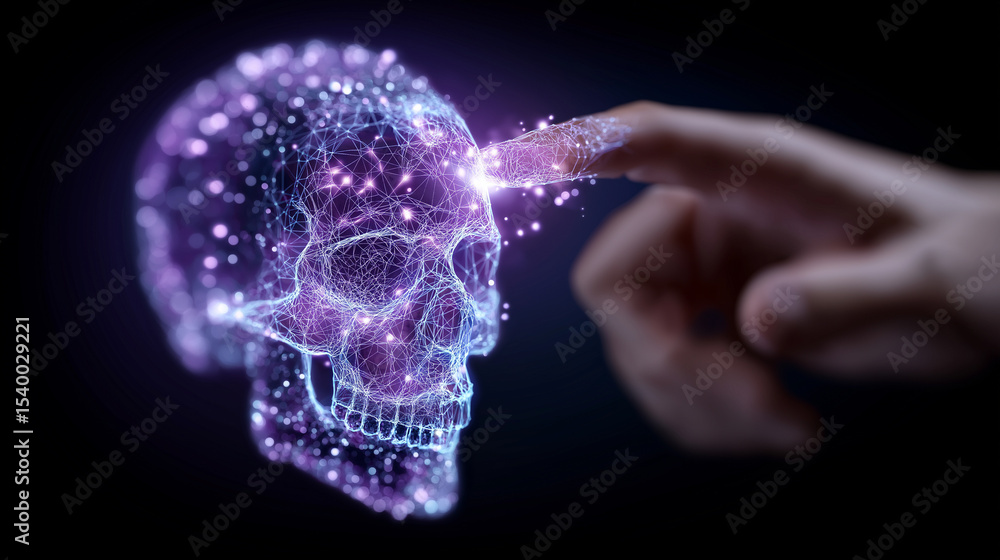 Poster controlling a virtual cursor with neurointerfaces and skull schematic