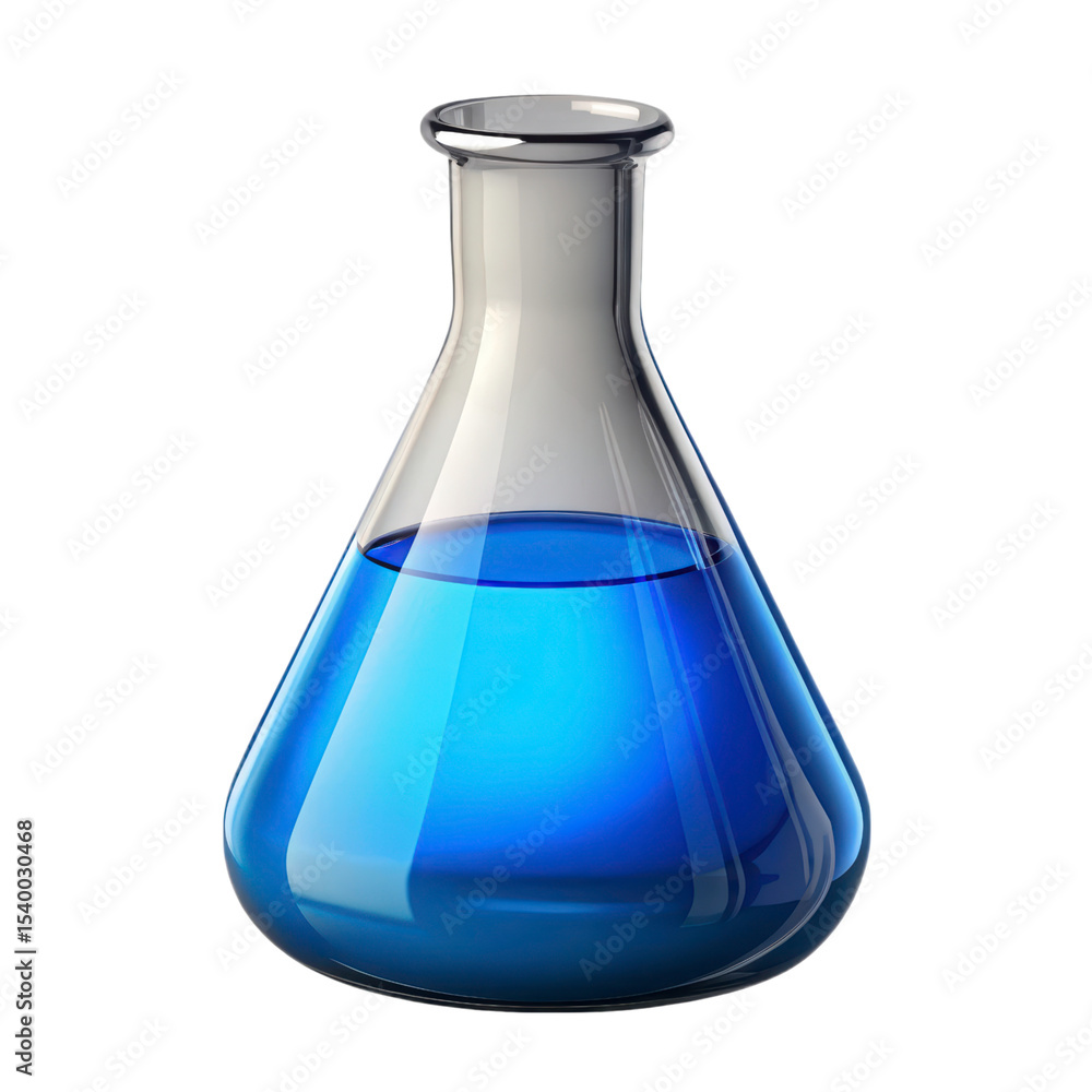 Aufkleber erlenmeyer flask containing blue liquid 3d rendering plasticstyle icon isolated on transparent backg