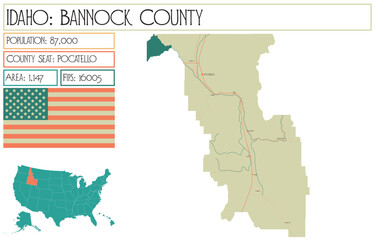 Obraz premium Large and detailed map of Bannock County in Idaho USA.