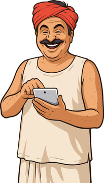 Indian rural farmer using tablet vector illustration