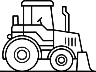  Minimal outline of a front loader tractor with rear ripper and caterpillar tracks, construction vehicle icon.