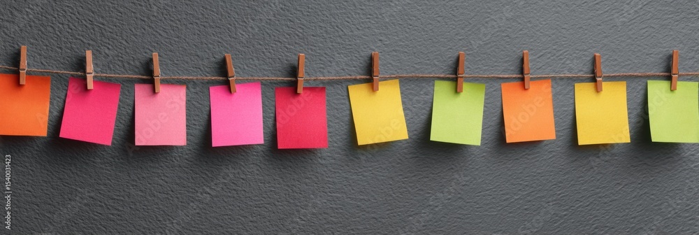 Poster daily gratitude habit building timeline with colorful notes on clothesline