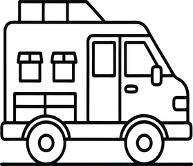 Outlined service utility truck with box compartments on the side, front view.




