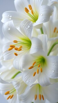 Elegant white easter lily blossoms with delicate petals are beautifully isolated against a pristine white background, capturing their natural spring beauty