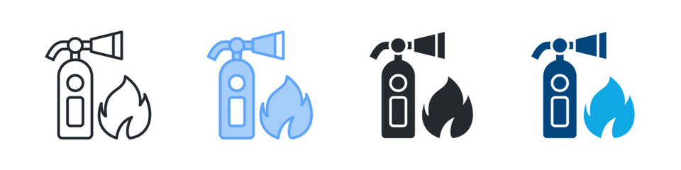 Fire Extinguisher Icon Set Multiple Style. Design In Outline, Blue, Glyph, Dual Tone