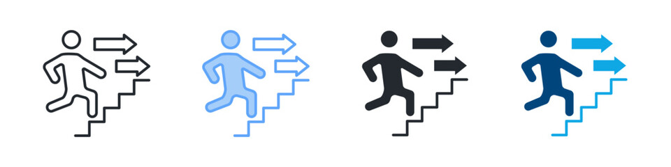 Evacuation Route Icon Set Multiple Style. Design In Outline, Blue, Glyph, Dual Tone