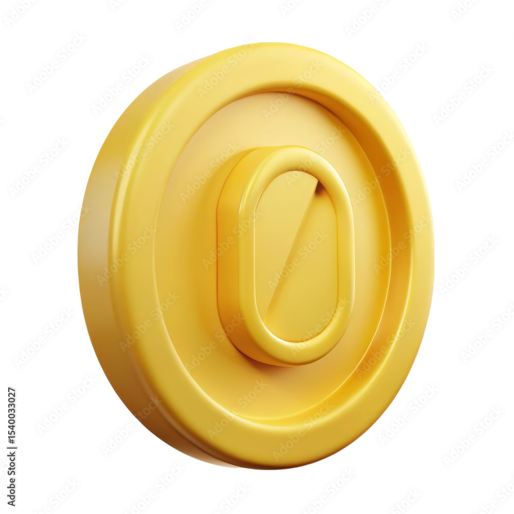 Poster golden game coin 3d rendering plastic style icon isolated on transparent background with shadow
