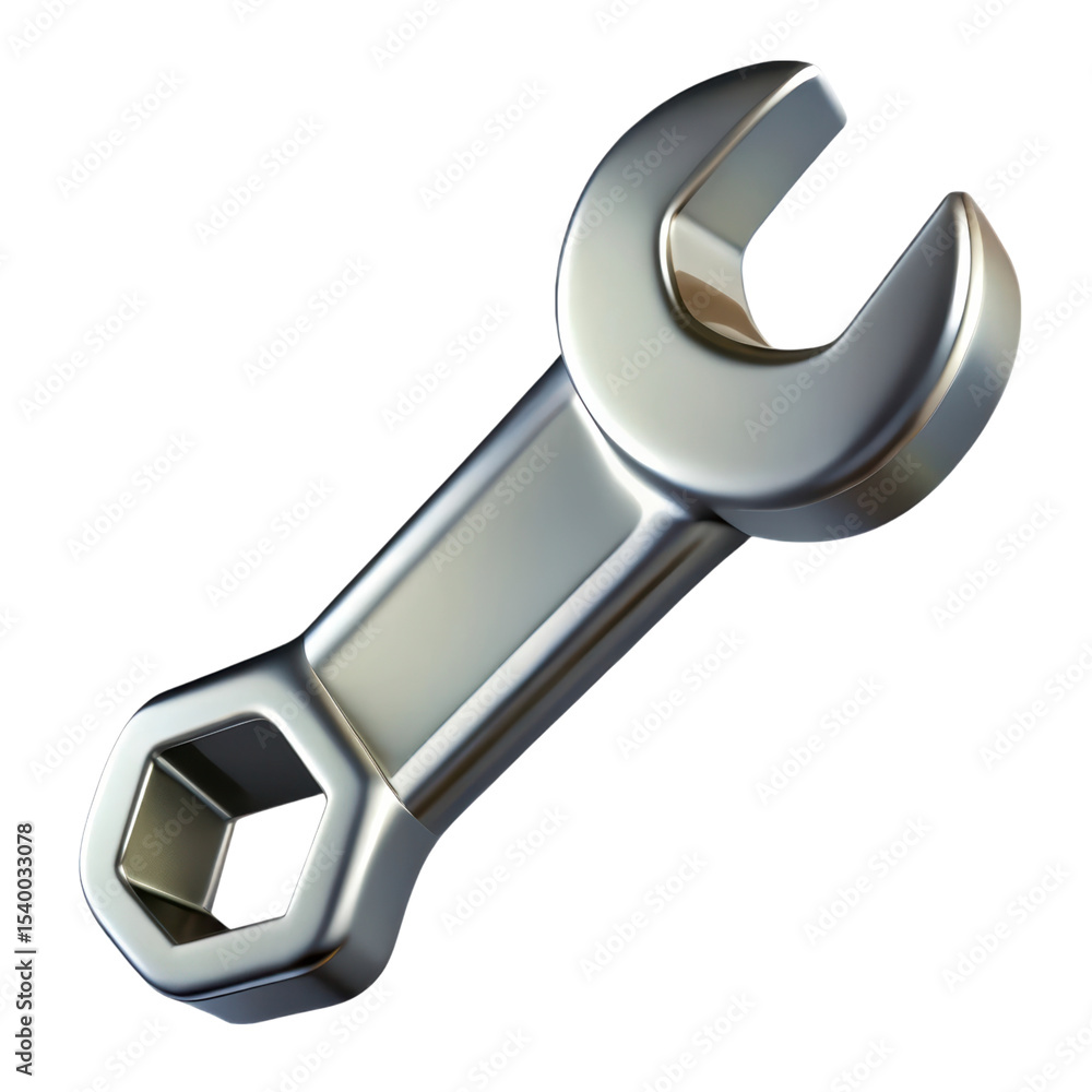 Aufkleber glossy chrome wrench 3d rendering plasticstyle icon isolated on transparent background tool and equi