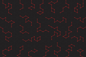 Futuristic technology geometric seamless pattern with minimal lines and nodes over a dark grid