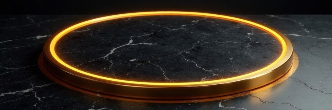 Sleek gold rim encircles dark marble; rich, sophisticated round design , texture, gold frame, decorative
