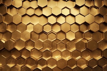 Gold colored background, honeycombs and hexagons. Generative AI