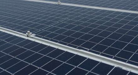 Close-up View of Solar Panel Grids with Metal Supports